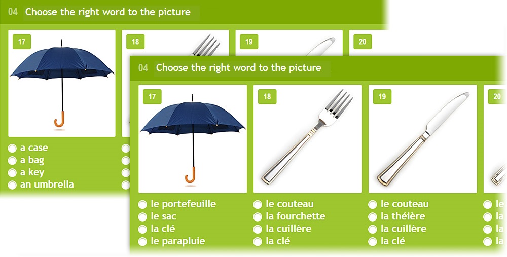 Lang-Land.com - Unit 4 – «Match the right word with the picture» in english and french