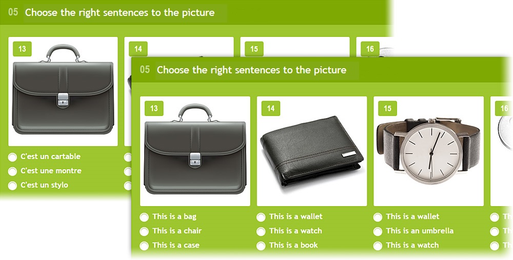 Lang-Land.com - Unit 5 – «Match the right sentences with the image» in french and english