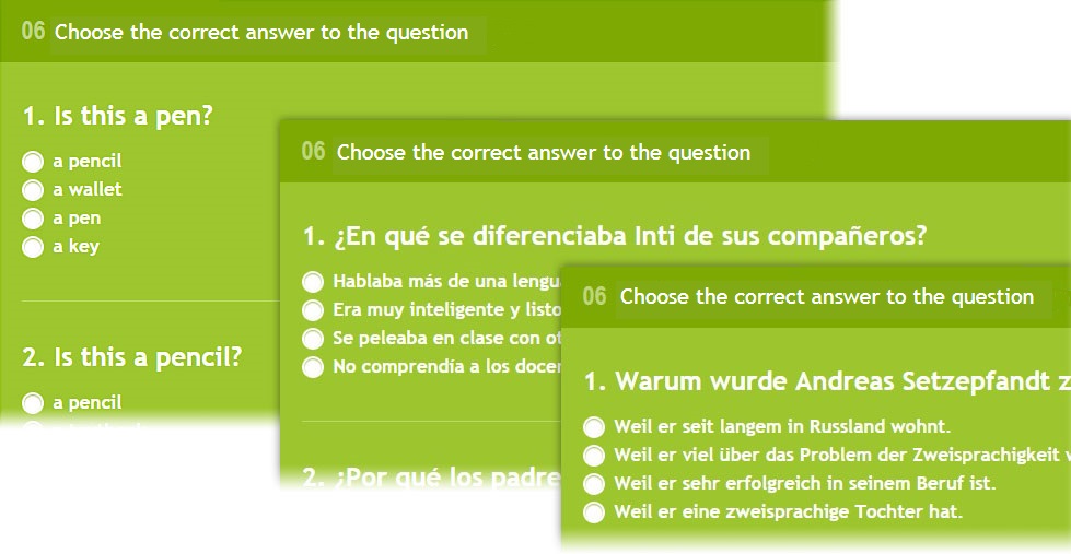 Lang-Land.com - Unit 6 – «Match the correct answer with the question» in english, spanish and german